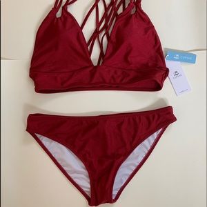 Maroon red Cupshe two piece bikini swimsuit